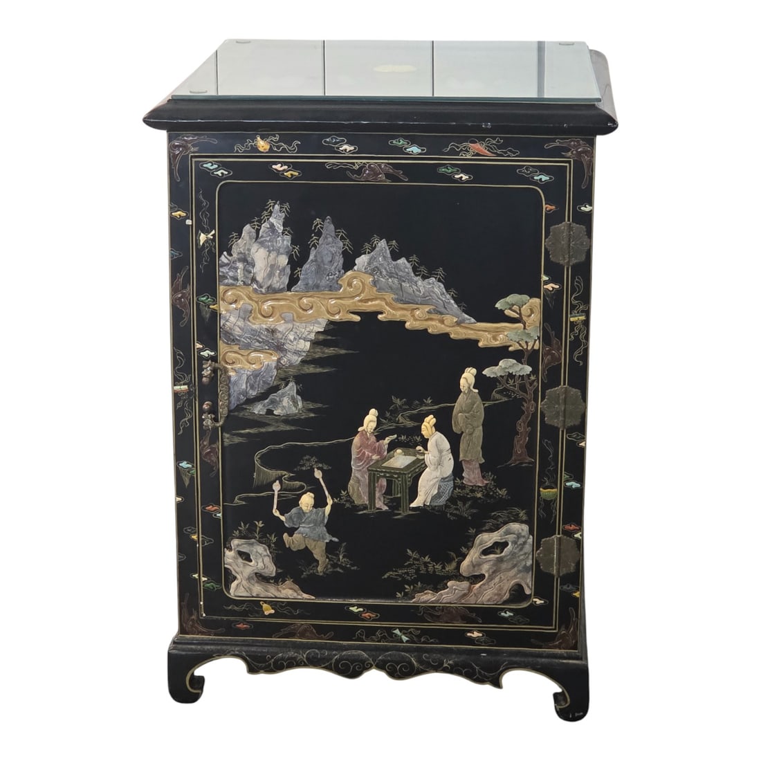 BLACK LACQUER MOP INLAY CABINET - 5