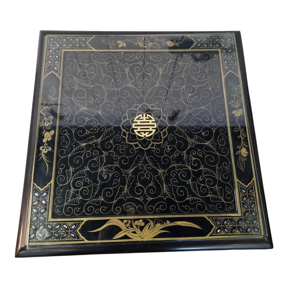 BLACK LACQUER MOP INLAY CABINET - 7