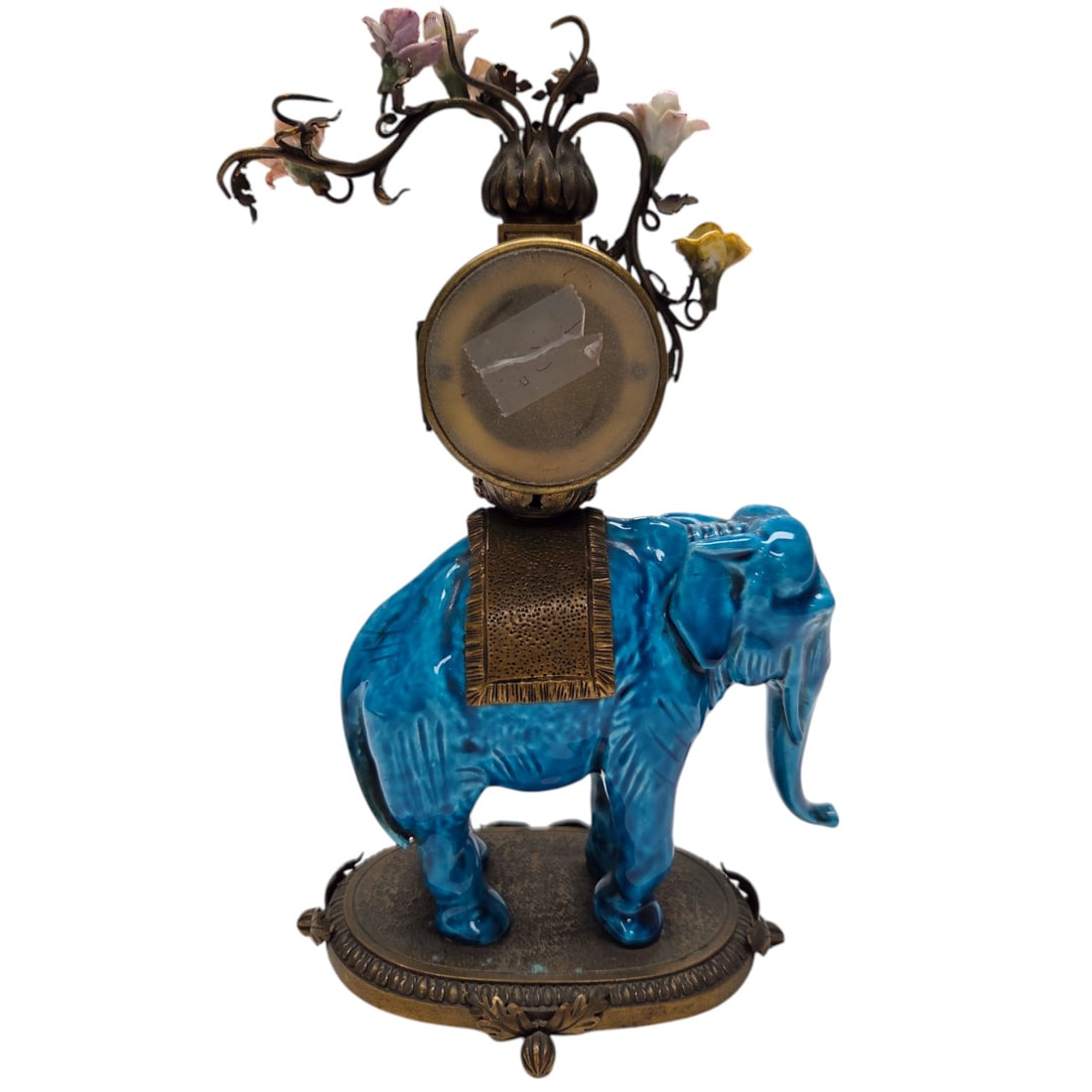 FRENCH CERAMIC & BRONZE ELEPHANT CLOCK - 3