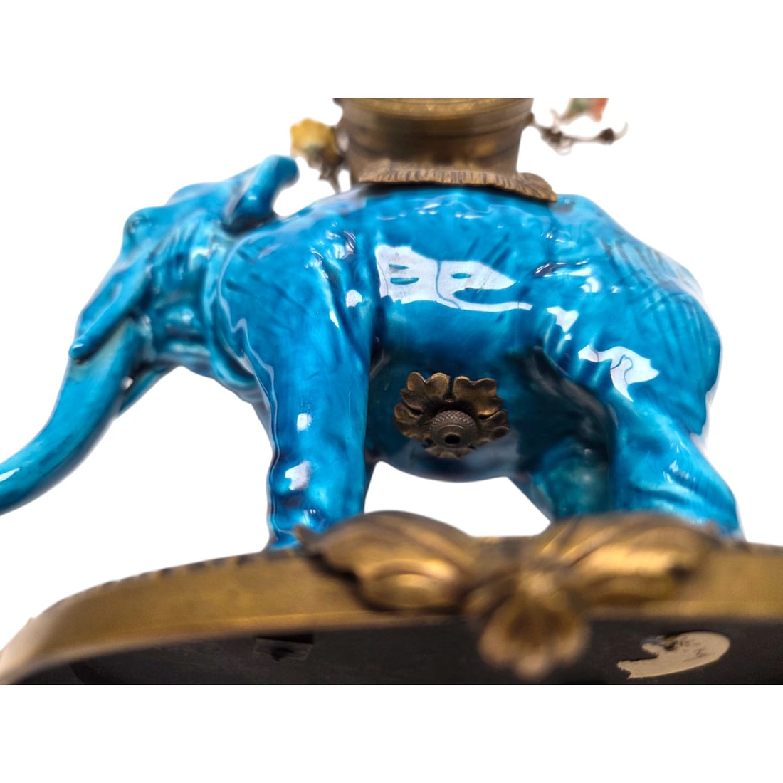 FRENCH CERAMIC & BRONZE ELEPHANT CLOCK - 7