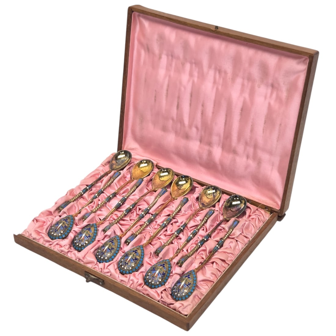 12 RUSSIAN SILVER GOLD ENAMEL DEMITASSE SPOONS (1 of 15)