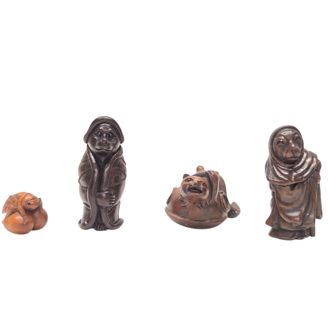 JAPANESE CARVED WOOD NESUKE 2 ROSEWOOD & 2 BOXWOOD (1 of 8)