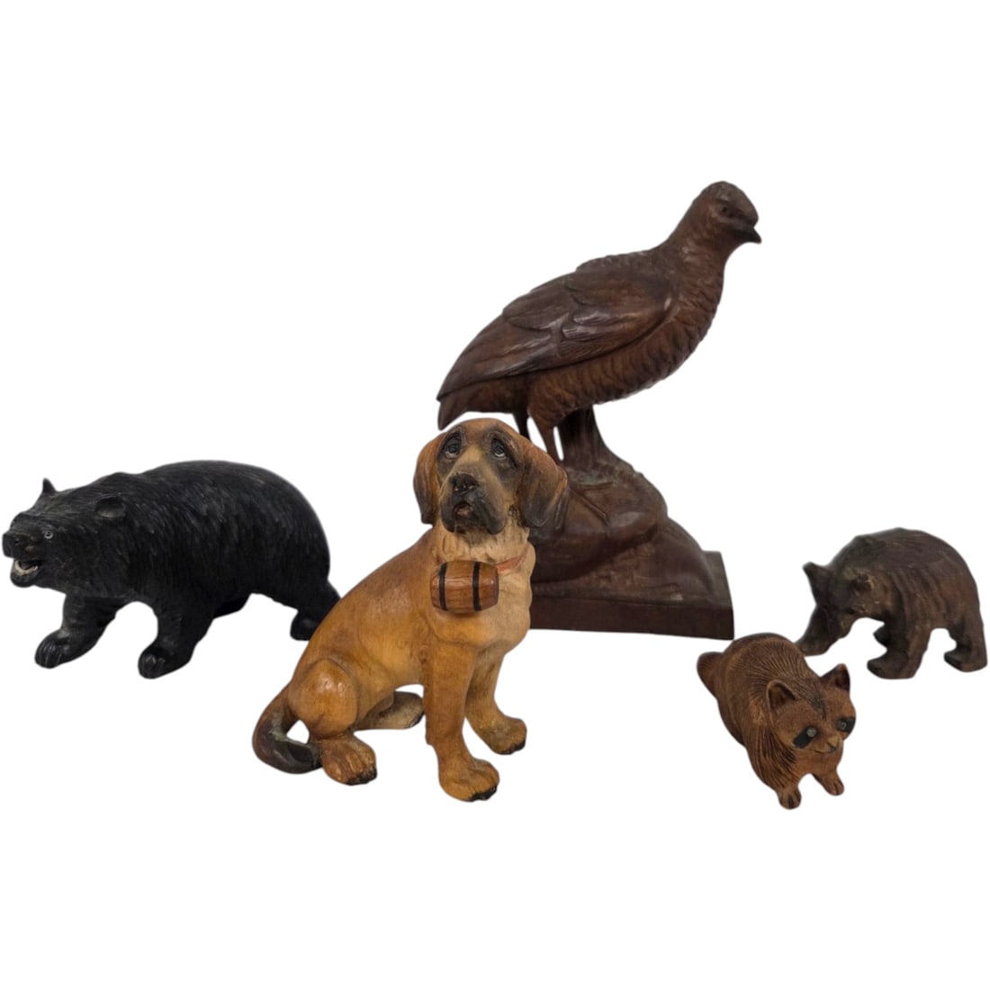 5 sml BLACK FOREST STYLE ANIMALS DOG BEARS RACCOON BIRD (1 of 16)