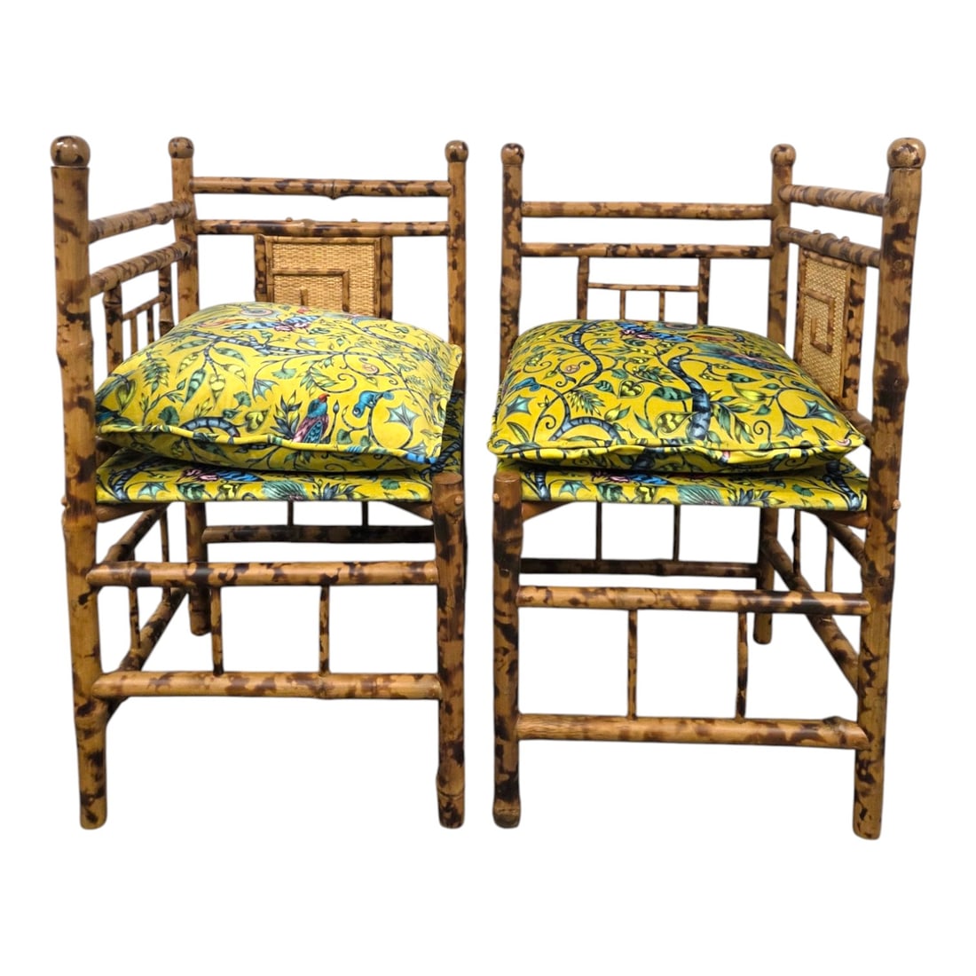 PAIR OF TWO BAMBOO CORNER CHAIRS (1 of 8)