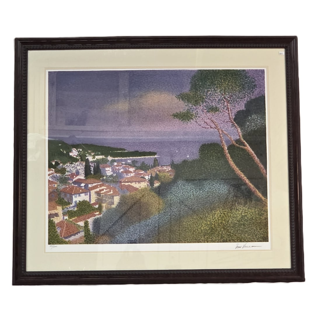 POINTILLISM/ IMPRESSIONIST LANDSCAPE L.E. PRINT: Pointillism/impressionist Landscape print by French artist Jean Vollet, (French, b.1935, d.2015). Limited edition 185/300 and pencil signature lower right. Image size 24 H x 30.25 W. Outside size 35 H