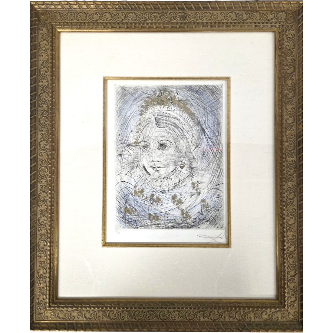 "PORTRAIT DE MARGUERITE" L.E. ETCHING BY S. DALI: Portrait de Marguerite Limited Edition 67/145 hand colored copper plate etching by Salvador Dali. From 1968-1969 Faust portfolio. Image plate size 12.5 H x 9.25 W. Signed lower right, and COA on verso
