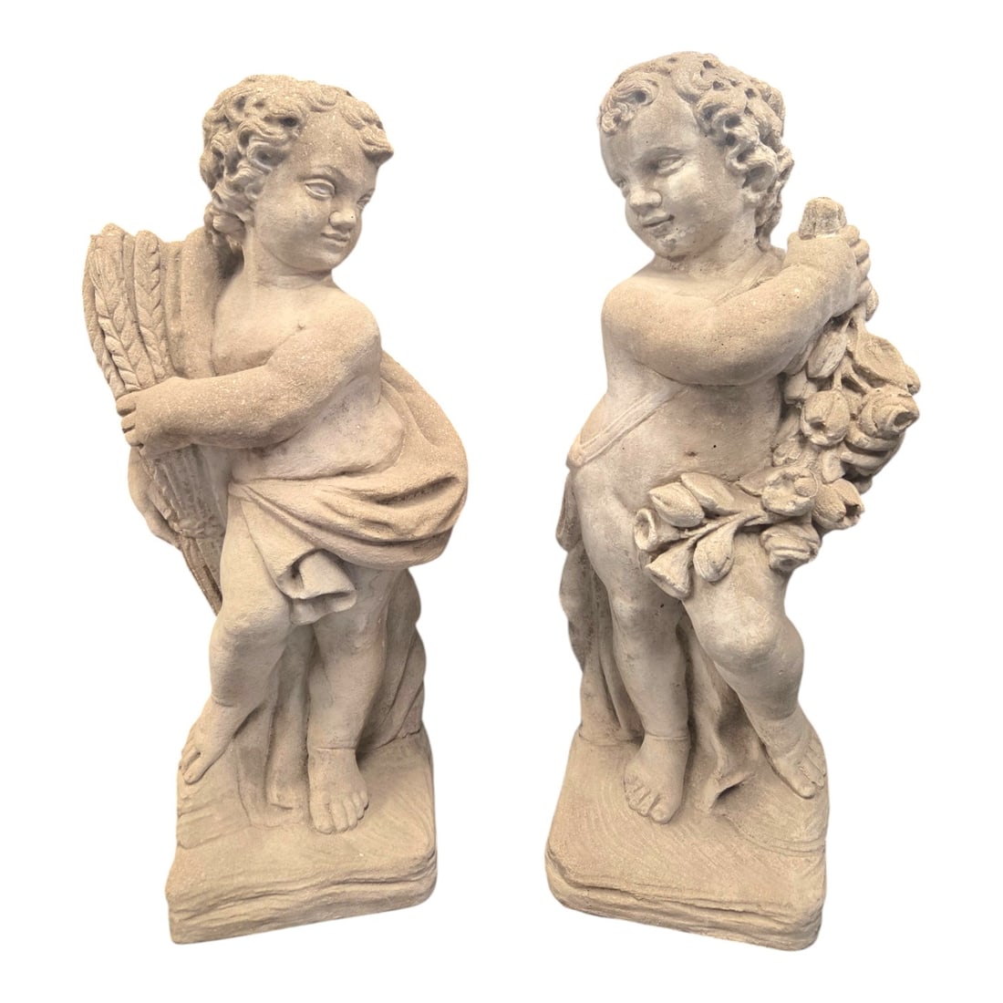 PR OF CAST CONCRETE CHERUB GARDEN STATUES (1 of 11)