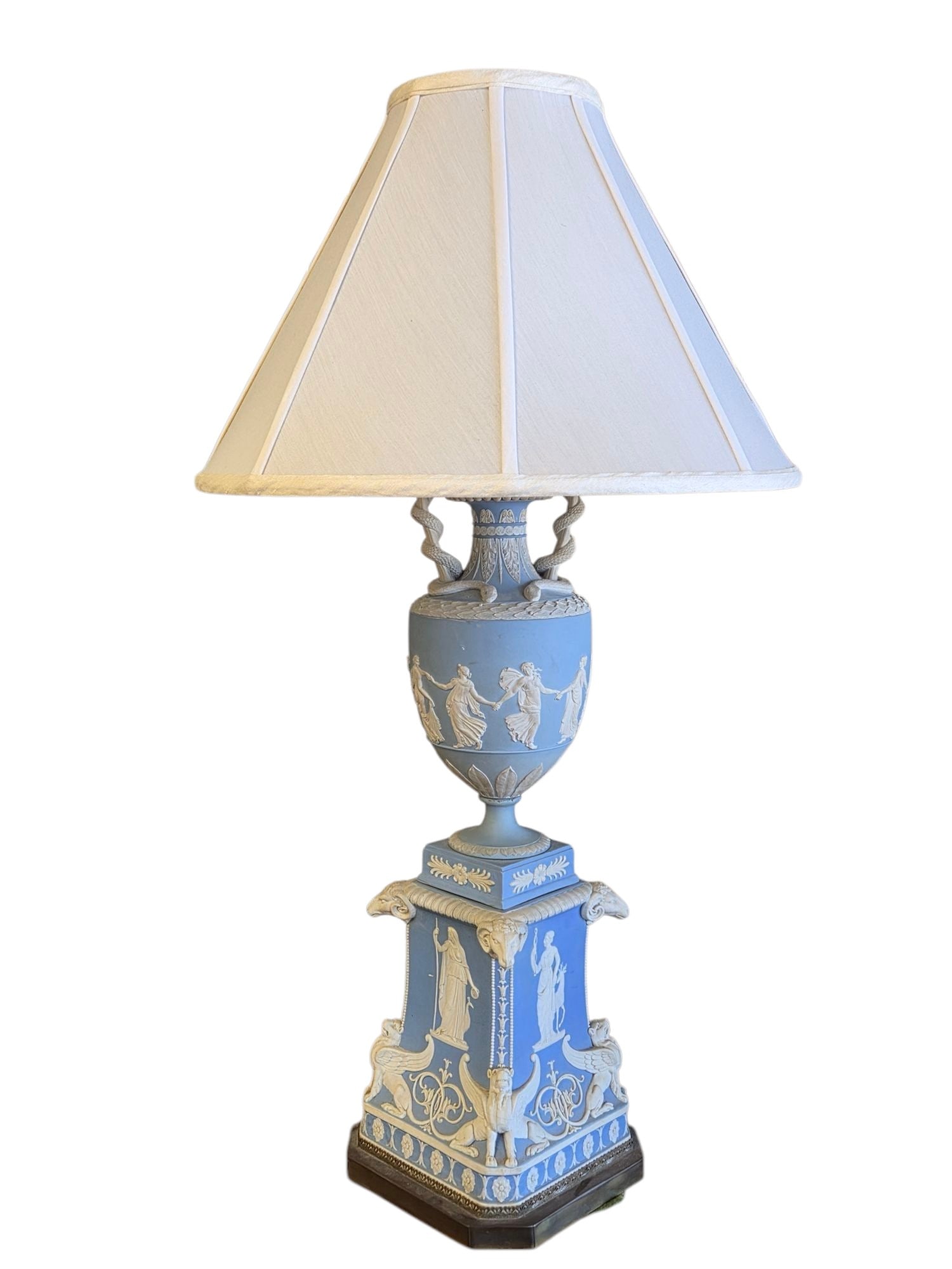 EARLY WEDGWOOD BLUE JASPERWARE URN AS LAMP (1 of 19)