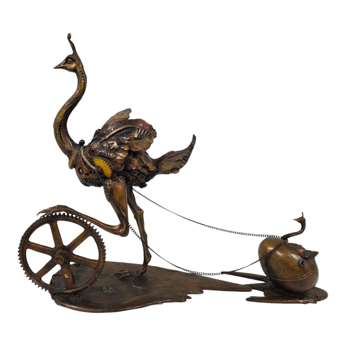 "AVE" BRONZE SCULPTURE BY NANO LOPEZ: Mixed technique on bronze with hand-applied patina titled Ave by Nano Lopez. (Colombian/American b. 1955) (Limited Edition of 18. Signed lower right side of egg. Measures 20 H x 23 W x 8 D. Good