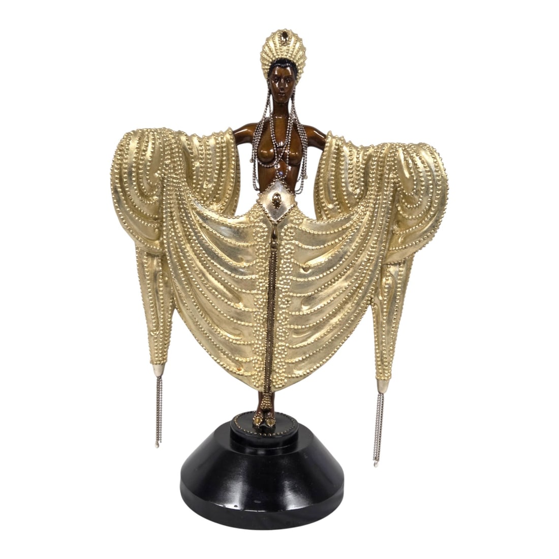 ERTE "RADIANCE" LMITED EDITION BRONZE SCULPTURE: Erte Radiance Limited Edition 271/375 Bronze Sculpture created in 1988. This piece showcases a captivating nude masterfully crafted from cold-painted and partially gilt bronze. Signed on back along