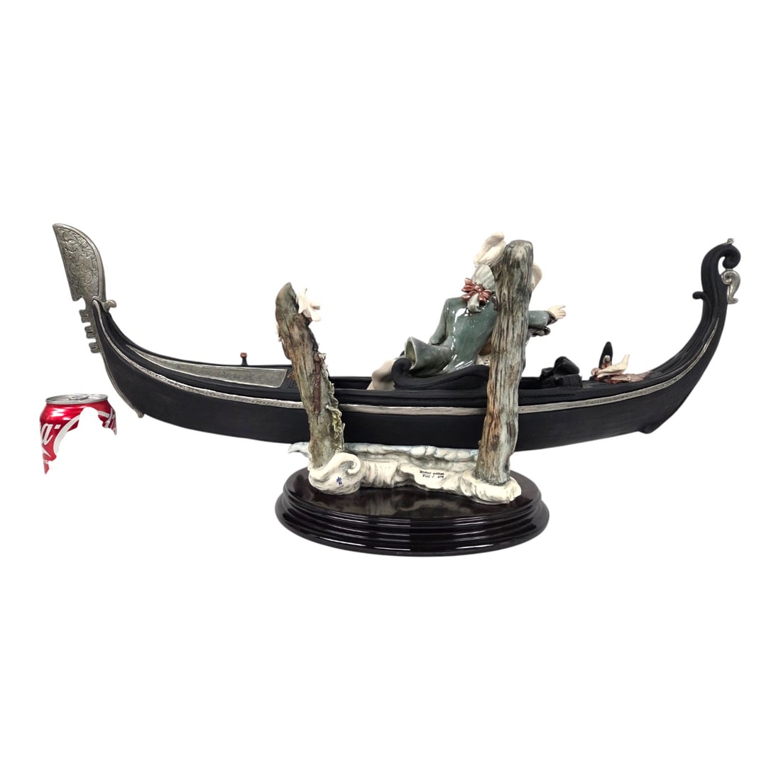 "VENETIAN NIGHT" PORCELAIN GONDOLA BY GIESEPPE ARMANI: 1988 Venetian Night porcelain figurine sculpture by Giuseppe Armani (Italian, 1935-2006). Limited edition of 975. Hand painted picturesque scene of a couple taking a romantic journey on a gondola.