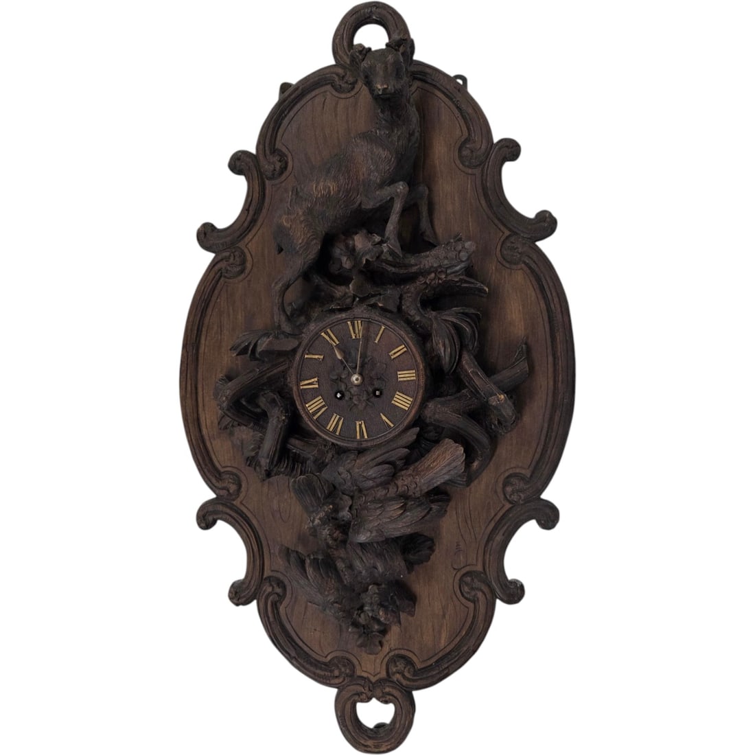 CARVED BLACK FOREST WALL CLOCK (1 of 10)