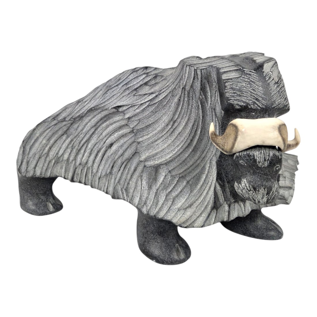 CARVED "MUSK OX" STONE INUIT SCUPTURE BY JOE KAVIK (1 of 11)