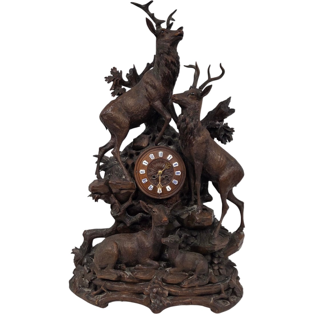LARGE CARVED BLACK FOREST MANTEL CLOCK W/DEER (1 of 10)