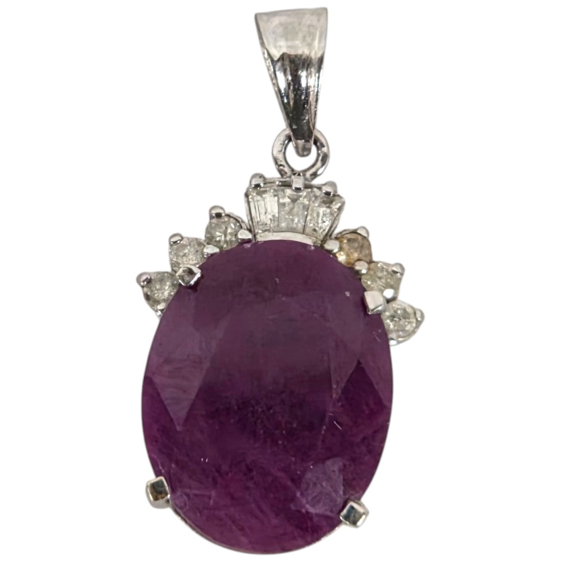 14kt WHITE GOLD RUBY AND DIAMOND PENDANT (1 of 6)