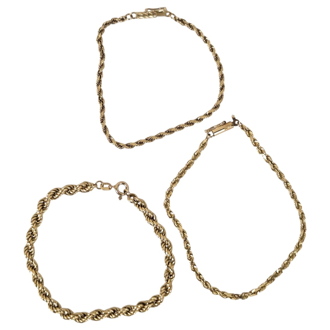 THREE 14 KT YELLOW GOLD ROPE- STYLE BRACELETS (1 of 11)