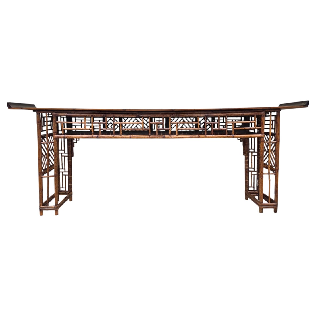 CHINESE TORTOISESHELL STYLE BAMBOO ALTAR TABLE 89" (1 of 5)