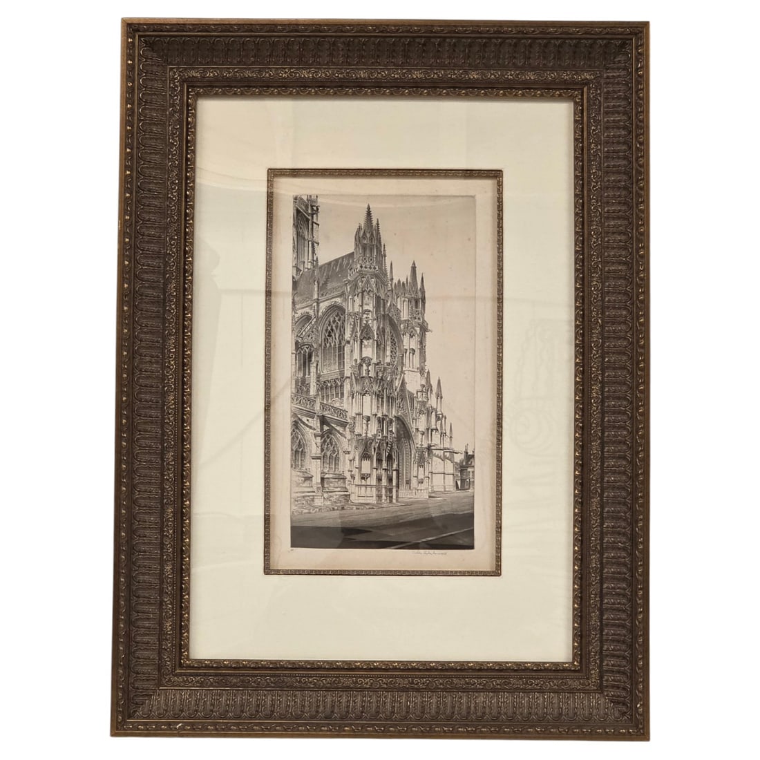 MEMENTO VIVERE, NOTRE DAME, ETCHING BY JOHN ARMS: Memento Vivere, Notre Dame, 1947. Limited Edition etching print by John Taylor Adams ( 1887-1953). This print is part of Arms French Church Series #47, and is known for its architectural precision,
