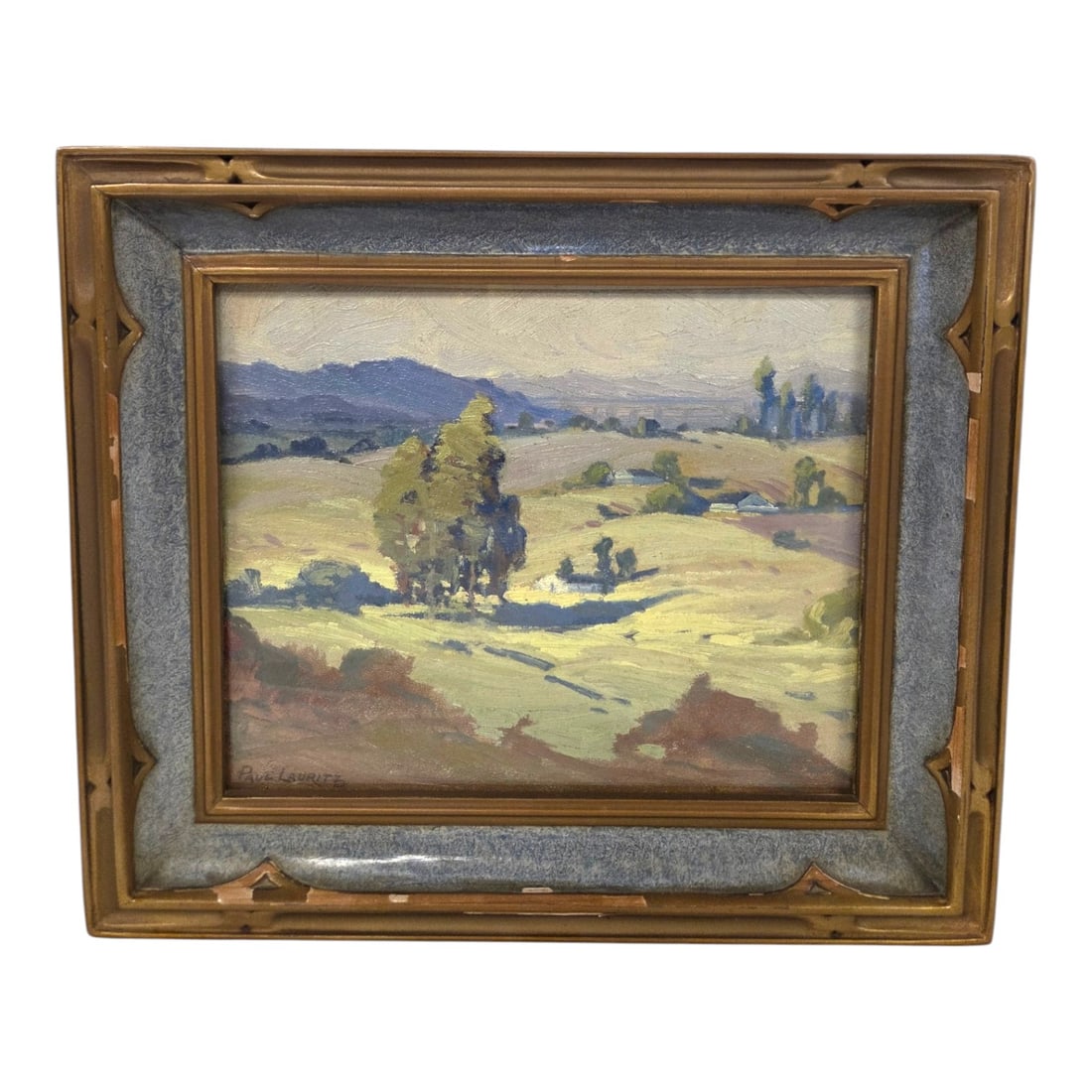 "LANDSCAPE" PAINTING BY PAUL LAURITZ: Landscape oil painting on board by Paul Lauritz. Paul was originally born in Norway, but became a noted painter of California desert landscapes and portraits. Site size measures 9.75 H x 12 W. Outside