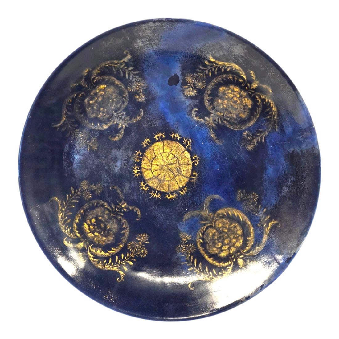 ASIAN COBALT AND GOLD TONE GLAZED CHARGER/BOWL (1 of 13)