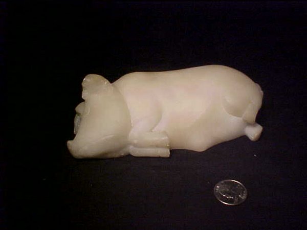 ANTIQUE CARVED ALABASTER PIG FIGURE