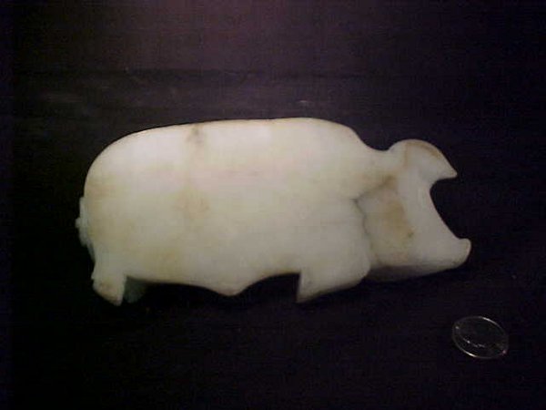 ANTIQUE CARVED ALABASTER PIG FIGURE - 6