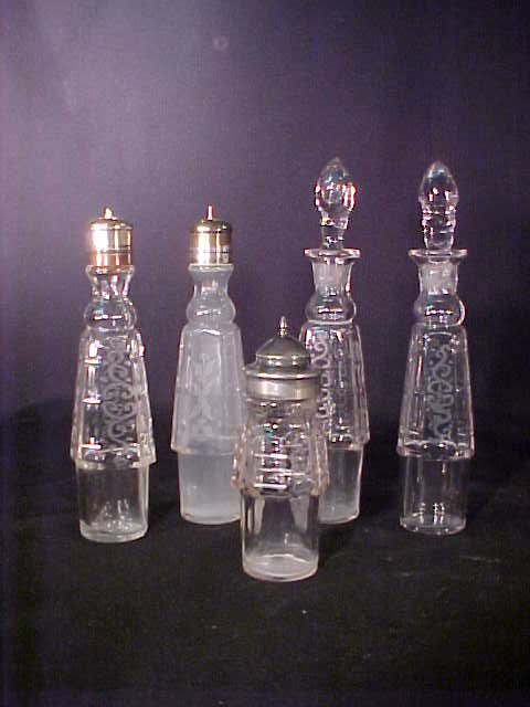 SILVER PLATE ANTIQUE CRYSTAL CASTER SET - 6