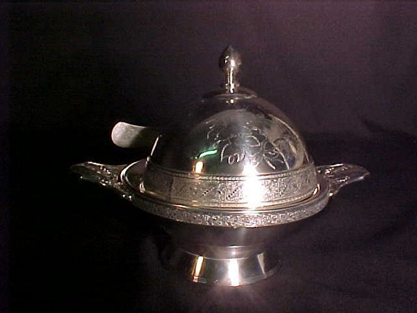 ANTIQUE ENGLISH SILVER PLATE BUTTER DISH - 5