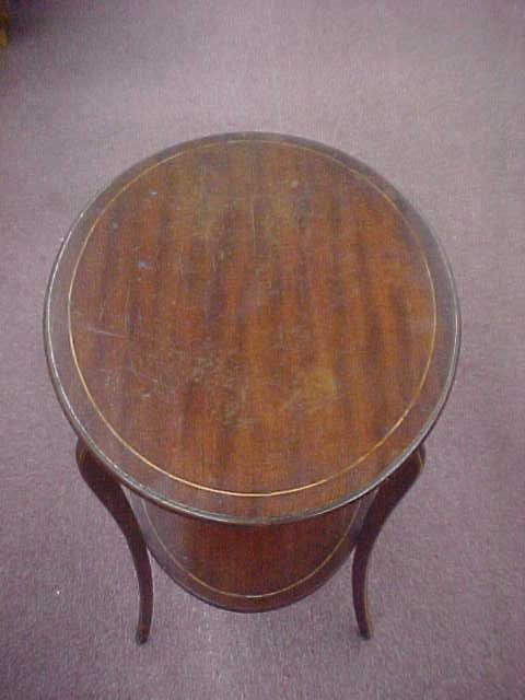 TWO TIER WOOD SIDE TABLE BANDED INLAY - 2