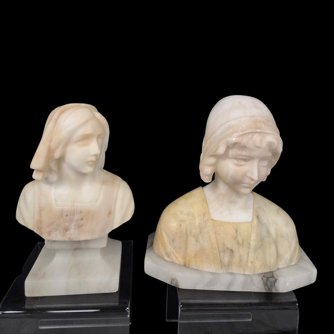 TWO SMALL ALABASTER & MARBLE FEMALE BUSTS (1 of 10)