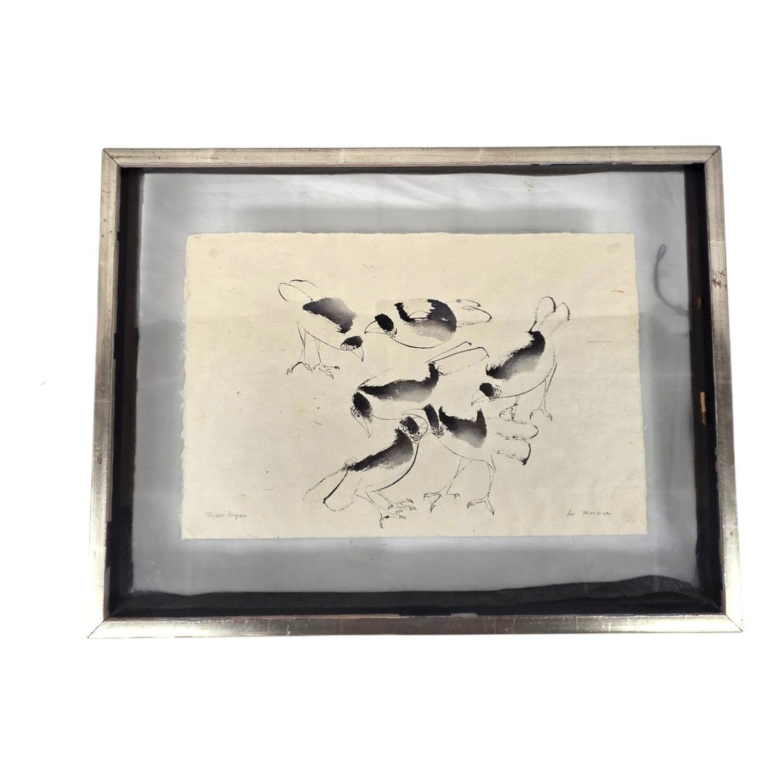 TWO JULIET KEPES INK DRAWINGS OF BIRDS: Lot consists of 2 artworks 1) Birds ink on paper by Juliet Kepes (1919-1999) Kepes is best known for the 17 children’s books she wrote and illustrated, which won her a Caldecott Honor citation (