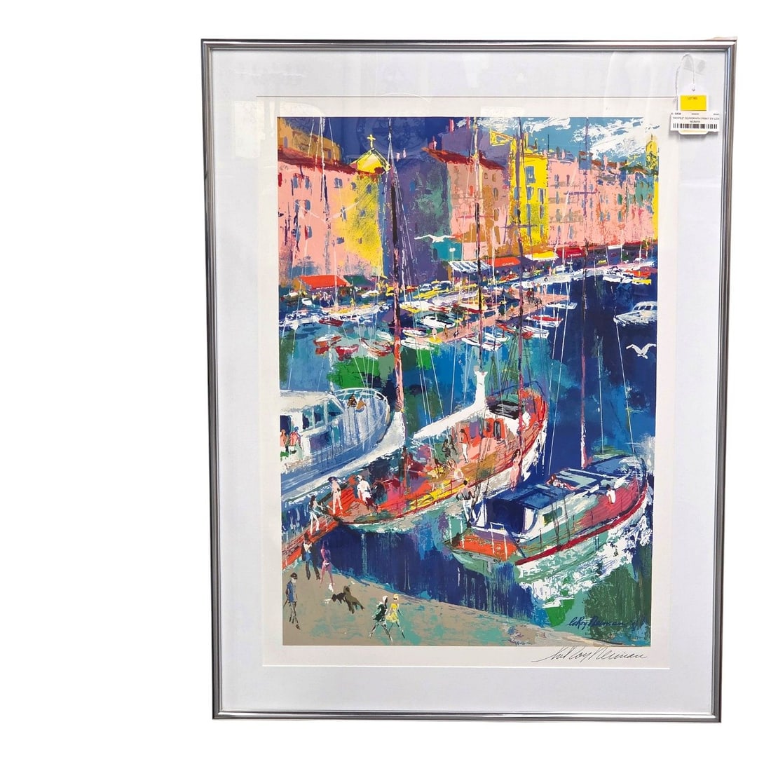 "ST. TROPEZ" SERIGRAPH PRINT BY LEROY NEIMAN: St. Tropez hand signed serigraph print on paper by famous expressioist artist Leroy Neiman. This vibrant colorful print depicts the iconic French Riviera Marina at St Tropez, filled with luxury yachts