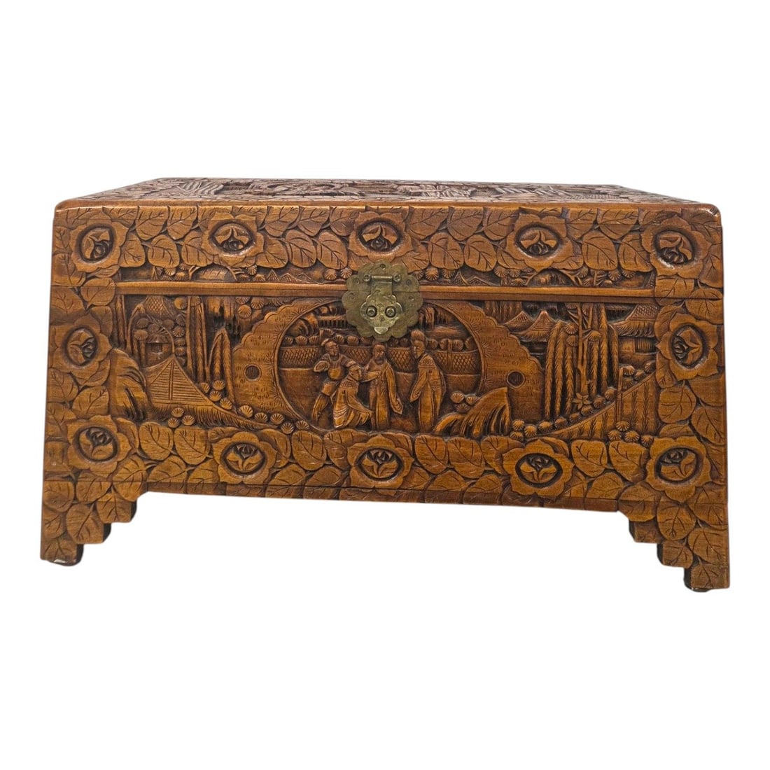 CARVED WOOD CAMPHOR ASIAN STORAGE TRUNK (1 of 13)