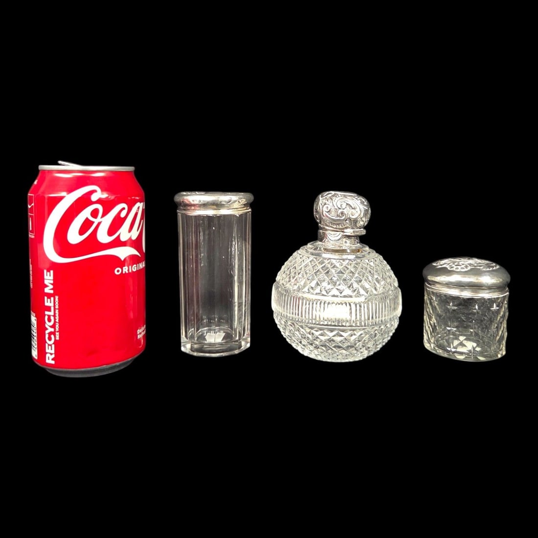 3 VANITY/DRESSING TABLE JARS W/STERLING LIDS - 3