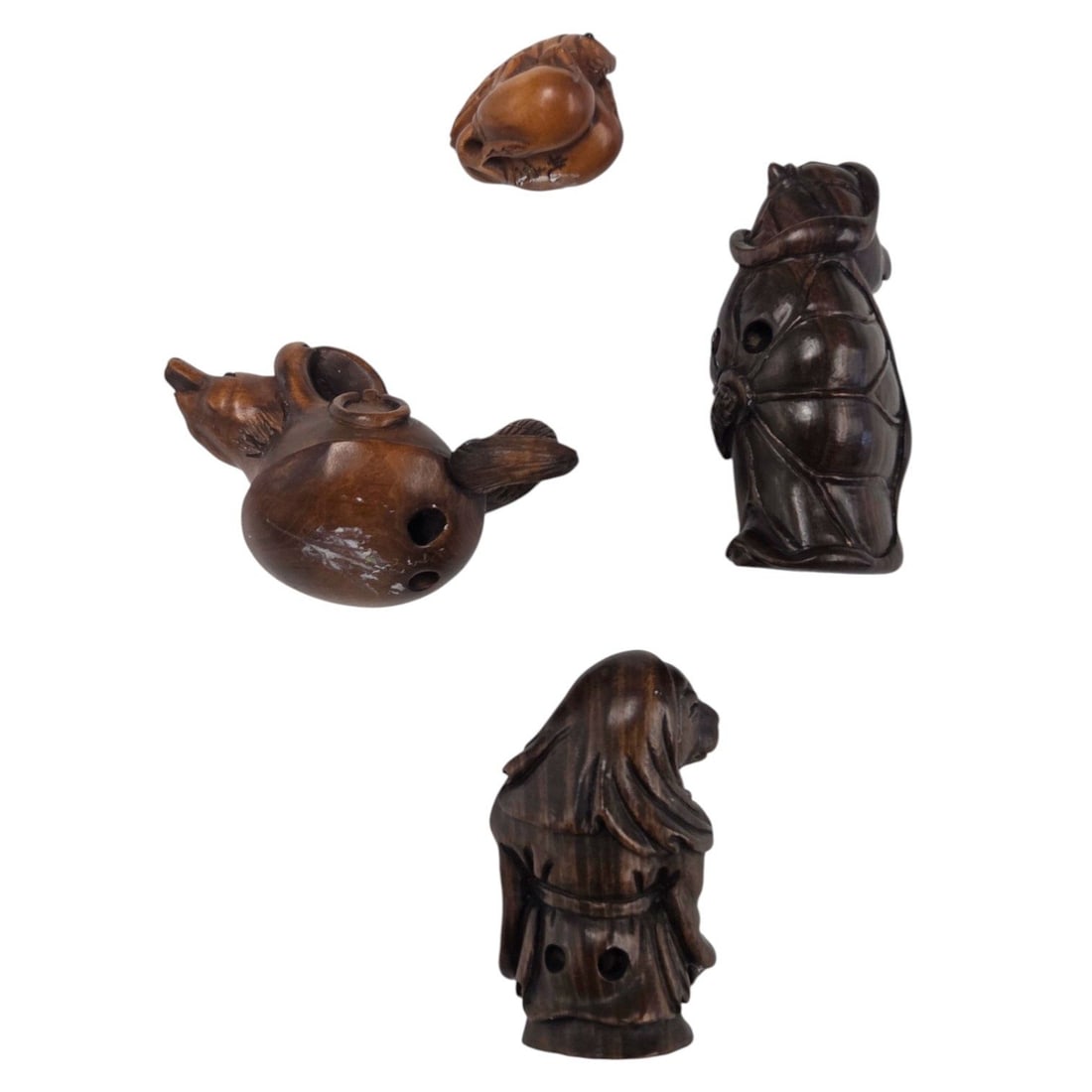 JAPANESE CARVED WOOD NESUKE 2 ROSEWOOD & 2 BOXWOOD (1 of 5)