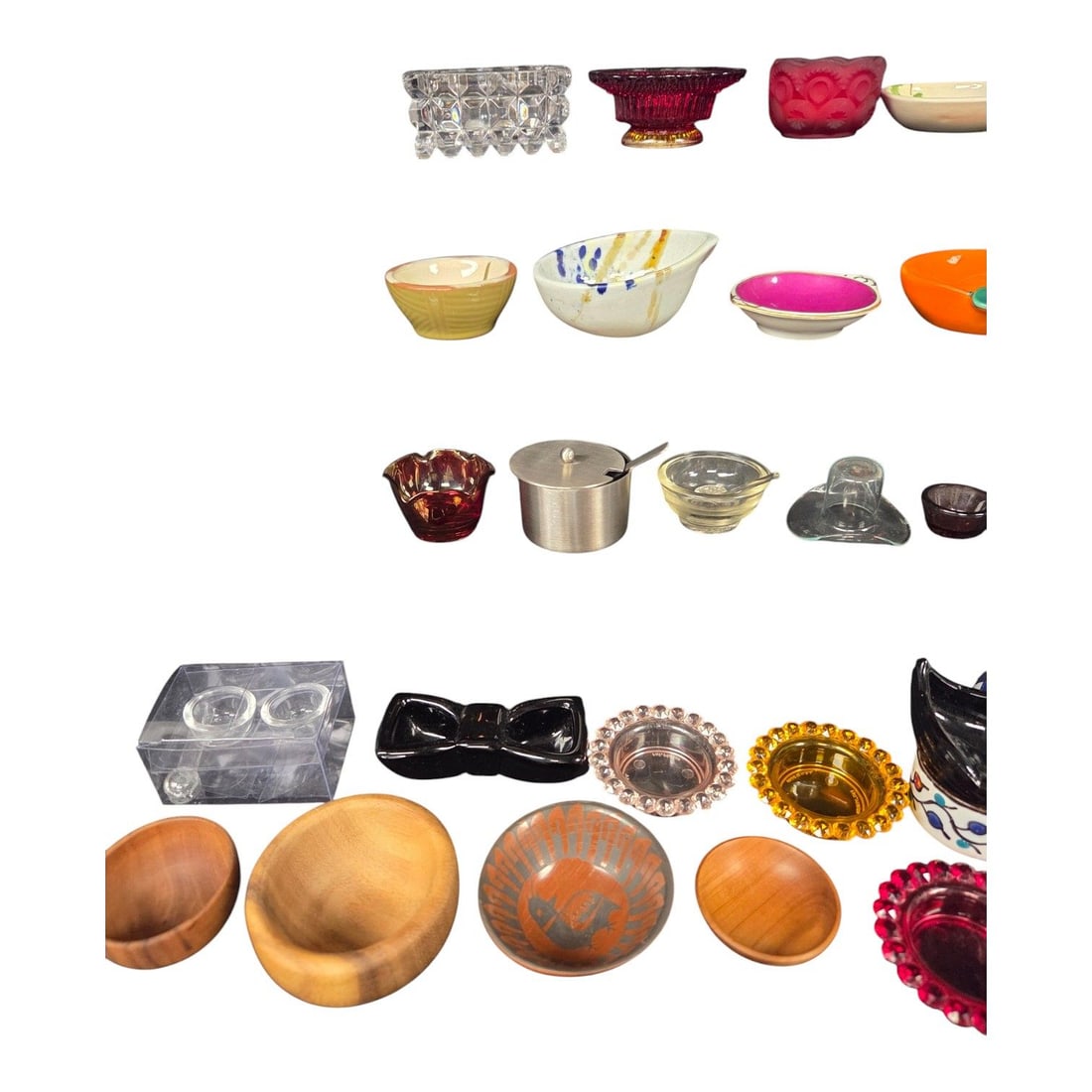 40 PC OPEN SALT CELLARS- WOOD/CERAMIC - 5