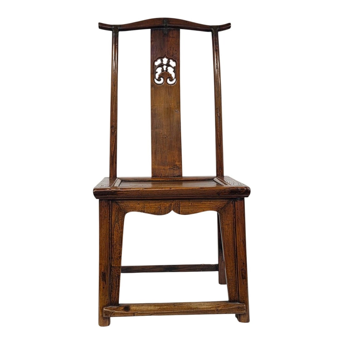 SINGLE CHINESE CARVED LAMP HANGER CHAIR: Single Chinese carved Lamp Hanger style wood chair. Recognized by its tall, narrow, and upright back rest that mimics the shape of traditional bamboo lamp stands used in historic Chinese households.