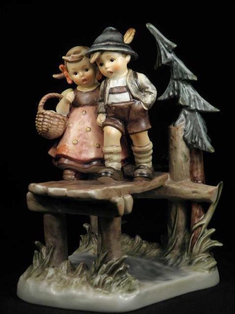 HUMMEL 8" PORCELAIN FIGURAL GROUP: "ON OUR WAY" TMK 7: Hummel 8" porcelain figural group titled "On Our Way". Mould #472, trademark 7. Also marked on base "Century Collection MJ Hummel 1992/XX". Condition: good, no chips or cracks, see images. Measures ap