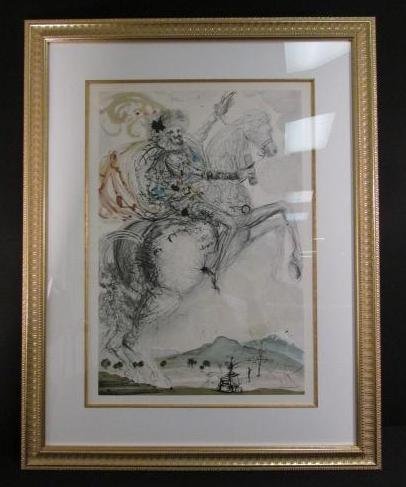 COLOR LITHOGRAPH AFTER SALVADOR DALI: "LE COMTE DUC: Color lithograph after Salvador Dali out of an edition of 2500 (edition number unknown, printed on back of paper). Plate signed and published by Spadem of Paris in 1986. Matted and under acrylic in a 