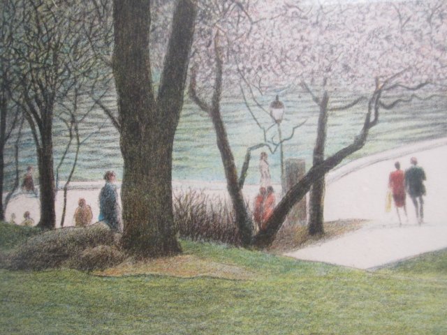 HAROLD ALTMAN LIMITED EDITION LITHOGRAPH: "APRIL": Harold Altman limited edition lithograph. Numbered, titled, and signed in the lower margin "244/285, April, Altman". Framed, matted and under glass in a metallic finish frame. Condition: good, see ima