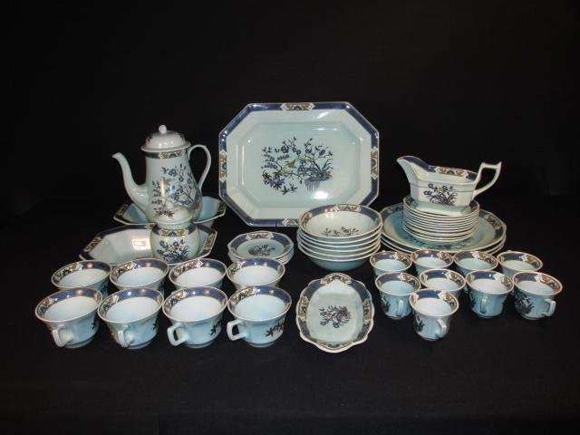 ADAMS "CALYX WARE" IRONSTONE DINNERWARE: 49 PCS: Adams "Calyx Ware" ironstone dinnerware. Includes 49 total pieces, (3) 10.25" plates, (6) 6.25" bowls, (1) 14.25" platter, (2) 9.8" rectangular dishes, (1) 8.75" long dish (butter or gravy undertray),