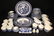 STAFFORDSHIRE BLUE WILLOW PORCELAIN DINNERWARE: 62 PCS