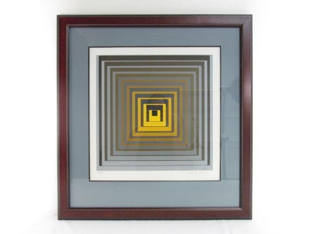 VICTOR VASARELY HAND SIGNED SERIGRAPH: "VONAL": Victor Vasarely hand signed limited edition silkscreen serigraph titled "Vonal". Numbered lower left "206/250" and signed lower right "Vasarely-". Condition: good, no marks to serigraph, minor wear as