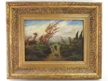 OIL ON CANVAS PAINTING ATTR. TO HUDSON RIVER SCHOOL: Early 19th century oil on canvas painting attributed to the Hudson River School, in the manner of Thomas Cole. Does not appear to be signed. Canvas has been waxed, re-lined and re stretched.