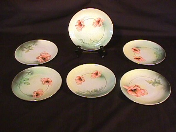 6 R S PRUSSIA PORCELAIN POPPY PLATES SMALL