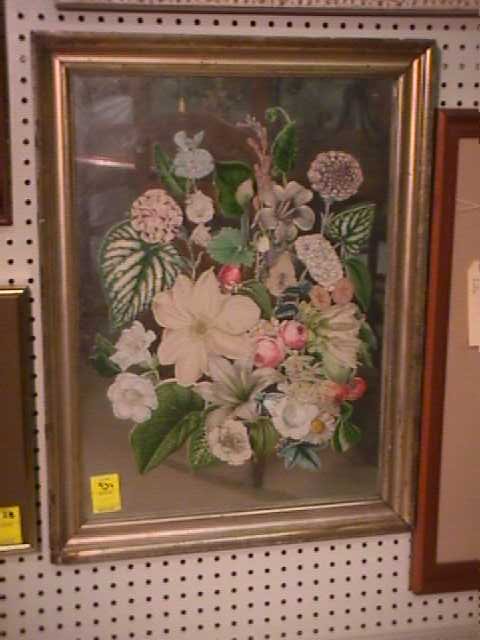 ANTIQUE SILVER GILT DECOUPAGE FLORAL MIRROR