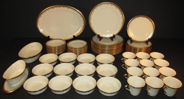 LENOX "ECLIPSE" PORCELAIN DINNERWARE: SERVICE FOR 12: A set of Lenox "Eclipse" 75 piece porcelain dinner ware, service for 12 including: (12) 3" cups, (12) 6" saucers, (12) 6.5" plates, (12) 5.25" bowls, (12) 8" plates, (12) 10.5" plates, (1) 7" gravy bo