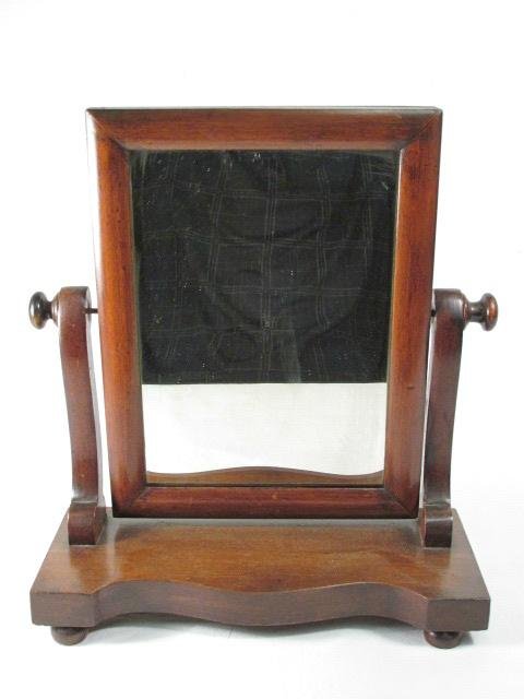 VICTORIAN ERA DRESSER TABLE OR SHAVING MIRROR: A Victorian Era mahogany dresser table / shaving mirror. Measurements: 14.5" wide x 15.75" tall and 5.9" deep. Condition: Good, wear commensurate with age and use, see images. Shipping weight is appro