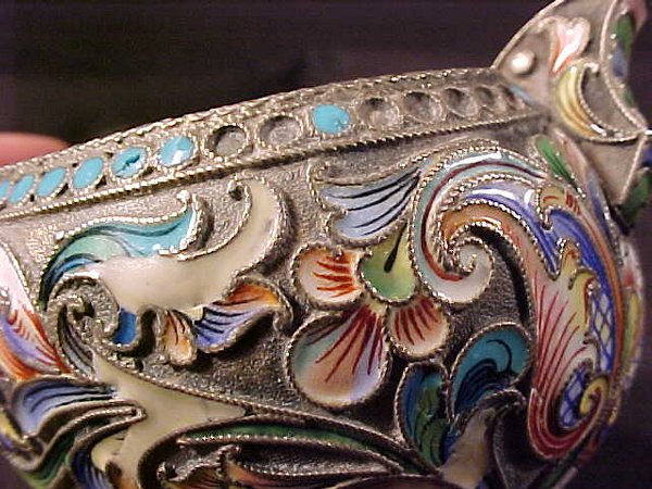 RUSSIAN ENAMELED SILVER KOVSH SEMYENOVA - 3