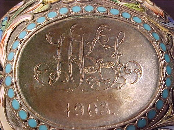RUSSIAN ENAMELED SILVER KOVSH SEMYENOVA - 4
